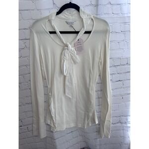 Cabi Ivory TAKE A BOW Tie-Neck Long Sleeve Top Elegant Blouse Size M